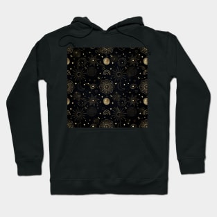 Boho Gold Space doodles Black Design Hoodie